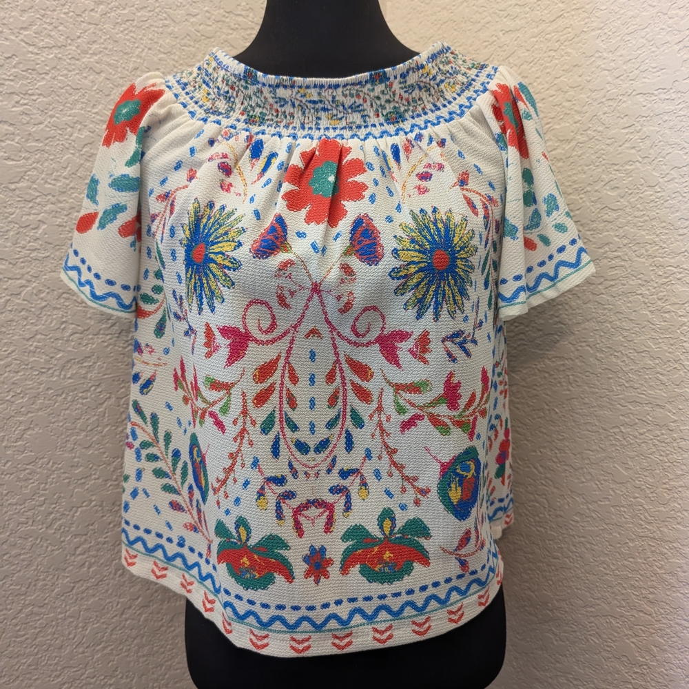 FLYING TOMATO Flowy Floral Women's Top; Size S; Travels Well!